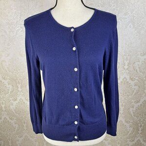 Lauren Ralph Lauren Size Medium Navy Blue Button Front Cardigan 3/4 Sleeves